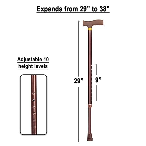 Image of MCP Healthcare Premium Brown Walking Stick Old Man Stick Adjustable & Non-Skid Base Singl Leg Walking Stick Cane