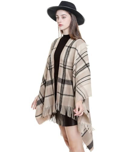 Women's Oversized Warm Shawls Classic Plaid Patterns Wrap Cape with Tassel Shawl for Fall and Winter2