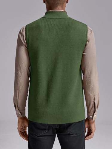 Image of Ryannology Mens Sweater Vest Zip up Casual Sleeveless Cardigan Knitted Stand Collar Regular Fit Jacket with Pockets