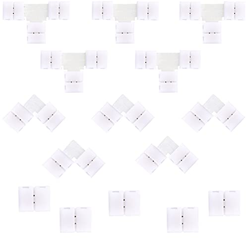 VideoPUP 8mm 2Pin LED Strip Connectors for 3528 12V Single Color Flex LED Strip Lights Includes 5 x Rectangle connectors 5 x L-Shape connectors 5 x T-Shape connectors