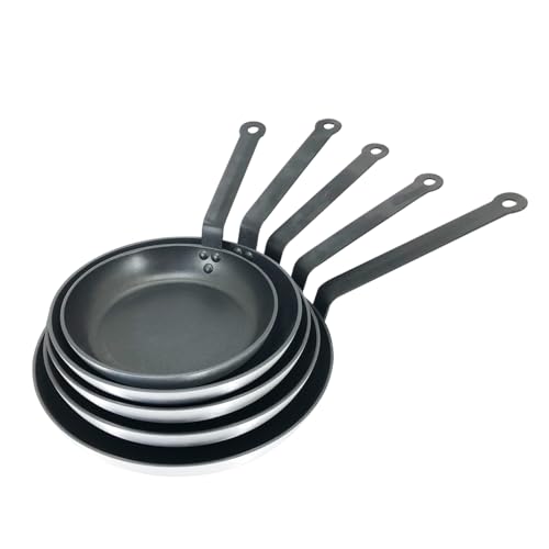 Metro Professional Juego de sartenes (5 piezas, aluminio, 20 + 24 + 28 + 32 cm + Sartén para crepes 25 cm), antiadherente, aptas para horno hasta max. 240 °C, también para uso industrial