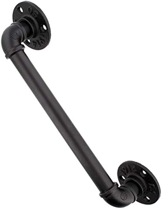 Rural365 Pipe Barn Door Handle, 12in 1pk - Industrial Barndoor Pull Hardware Pipe, Black Rustic Handles Outdoor Grab Bar