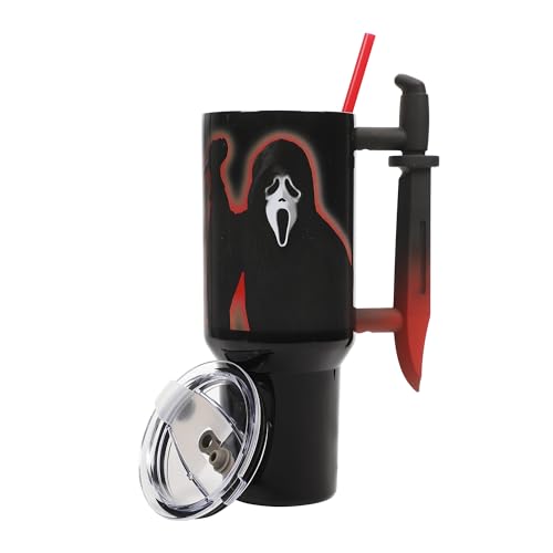 Bioworld Ghostface Text and Logo 40 Oz. Stainless Steel Tumbler With Dagger Handle