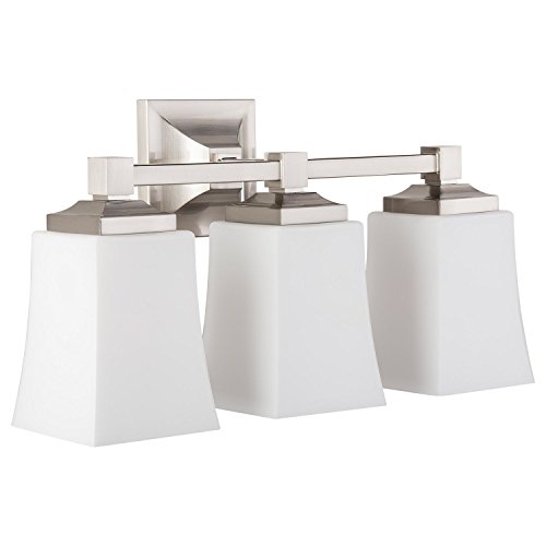 Image of Linea di Liara Brighton 3 Light Bathroom Vanity Light Brushed Nickel Bathroom Light Fixtures Over Mirror Modern Vanity Lighting Fixture with Frosted Glass Shade, UL Listed