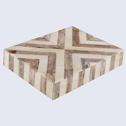 Image of HANDICRAFTS HOME Chevron Pattern Brown White Jewelry Organizer and Storage Box for Women Girls Gift Wrap Boxes 8x5x1.5