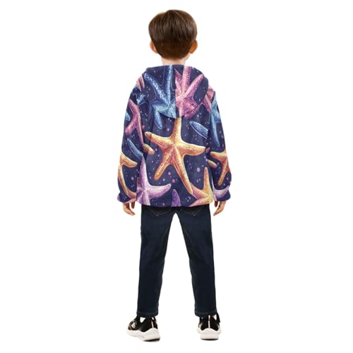 Colorful Starfish Pattern Toddler Fleece Jacket Girl Boys Hooded Fleece Jacket Coat Warm Outwear Zip-up 3-10T4
