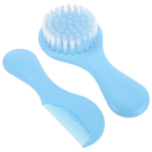 BAZEITFLOW Ensemble Brosse et Peigne pour -Né Bleu Brosse Douce pour Cuir Chevelu Peigne pour Croûtes de Lait Kit de Toilette Bébé Soin Délicat des Cheveux Fins Usage Quotidien