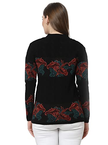 Kalt Women Sweater for Winter Woolen Acrylic Full Sleeves V Neck Floral Design Cardigan Sweater for Women