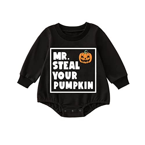 Eadrioss Newborn Baby Girl Boy Halloween Outfit Short Sleeve Mama 'S Pumpkin Romper Sweatshirt Bodysuit Top Fall Clothes (Black-Steal Pumpkin, 0-6 Months) #TOP5