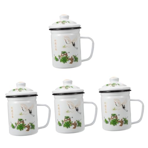 Cabilock 4 Piezas Taza de esmalte taza irrompible taza de espresso esmaltada taza de chocolate caliente tetera coffee cup coffee mug taza de taza esmaltada clásica Acero inoxidable