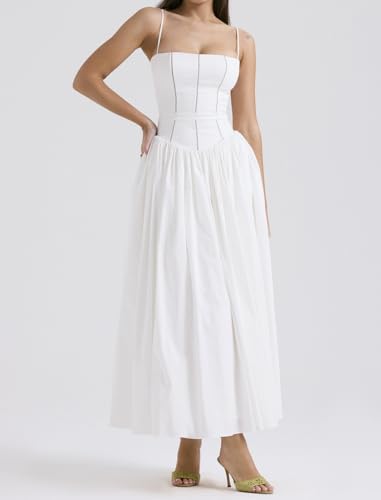 Image of Women's Casual Bohemian Floral Printed Strapless Backless Beach Party A-Line Flowy Long Maxi Dress Summer
