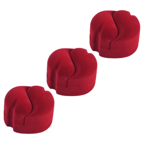 Boîte de bijoux rouge en flanelle 3 pièces pour bagues colliers et boucles d'oreilles de mariage