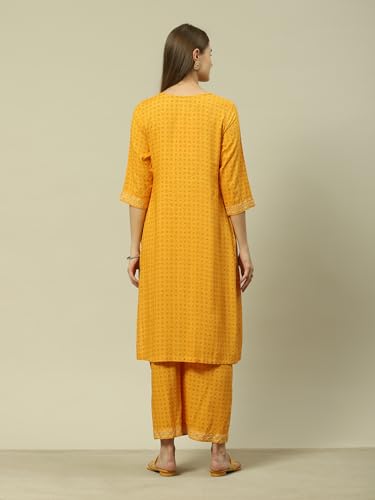 Image of Rangriti Blue LIVA Straight Printed Kurta Palazzo Suit Set For Women