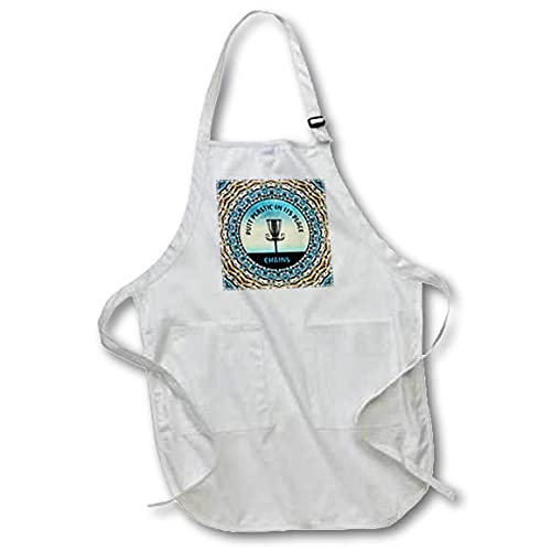 Medium Length Apron with Pouch Pockets 22w x 24l - Blue skies and text to putt plastic in its place, the disc golf basket. Designs - Disc Golf