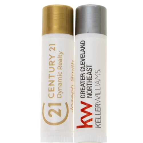 Bulk Custom Lip Balm 100 Pack - Personalized Realtor Branding & Logo | Real Estate Pop-By Gifts, Open House Giveaways, Closing Day Gift Bag Fillers - Made with Vitamin E & Aloe