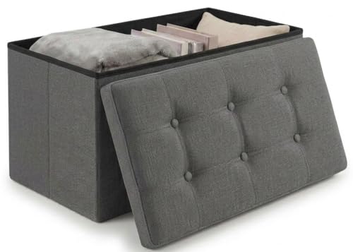 edihome, Puff Almacenaje Plegable, (38 x 76 x 38 cm), Baul, Otomana con Tapa – Banco de Tela Organizador y Asiento para Dormitorio y Pie de Cama (Gris Oscuro, 38 x 76 x 38 cm)