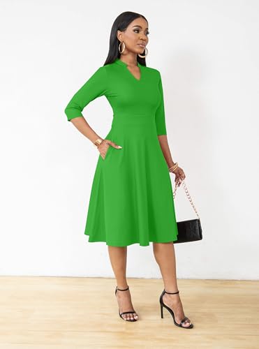 Image of Nmoder Casual Dresses for Women Semi Formal Fit and Flare 3 /4 Sleeve A-line Church Work Dress with Pockets