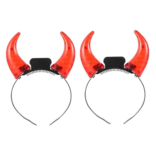 DAGLLGEW Diadema de cuernos de diablo, 2 piezas, diadema gótica iluminada, cuernos a pilas con dientes dentados e interruptor, diablo para concierto, cosplay, demonio de Halloween iluminado