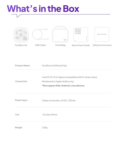TourBox Lite - Editing Keyboard Compact, Artists Go-to Drawing Macro Keypad, Works with Photoshop, CSP & More, Creative Console Controller with Custom Software, Cable, Travel Bag - Wired Kit