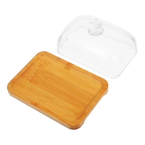 IMIKEYA Beurrier Rectangulaire En Acacia Avec Couvercle En Verre, Plateau De Service Pour Réfrigérateur, Conservation Hygiénique Pour Beurre, Fromage Et Desserts,