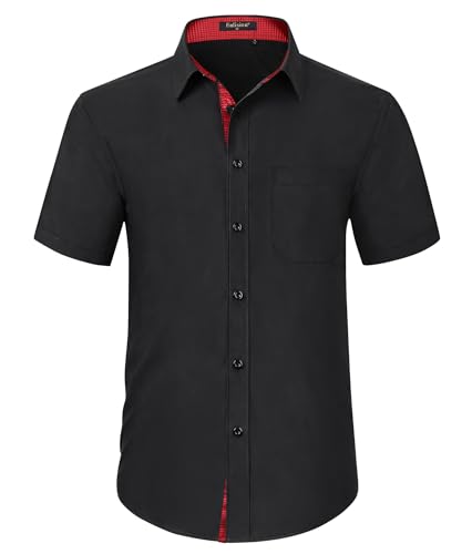 Enlision Chemise Homme Manches Courtes Chemises Habillée Formelle Chemises Regular Fit Casual Chemise Business Boutonnée Shirt Noir XL
