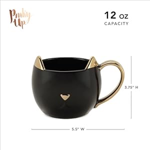 Pinky up chloe black cat ceramic coffee mugs hot tea cups cute travel mug latte cup drinking glasses for chocolate milk cocktails mocktails home kitchen 12 oz set of 1  urban country home decor