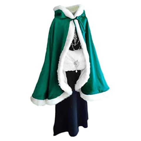 Christmas Cosplay Costume Set Velvet Hooded Cape Santa Claus Suit Halloween Costumes Christmas Outfit Santa Suit Adult (Green, One Size) Cover