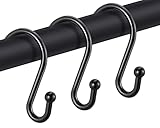 EleCharm Black Decorative Shower Curtain Hooks 5mm Metal Wire 12PCS S Hooks Shower Curtain Hangers for Bathroom,Clothing,Towels, Kitchen Utensils,Plants (Black)