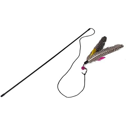 Bobury Kitten Cat Teaser Interactive Toy Dangler Rod with Bell and Feather(random color) Cover