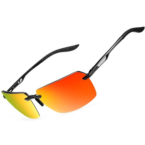 Image of BIRCEN Mens Polarized Sunglasses for Driving: Rimless UV Protection Sun Glasses with Al-Mg Frame for Fishing Traveling Golf