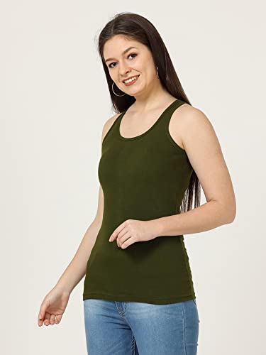 Image of FLEXIMAA Women's Cotton Plain Round Neck Sleeveless T-Shirt