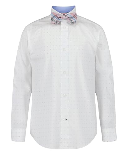 Tommy Hilfiger Boys' Long Sleeve Dress Shirt with Bow Tie, Collared Button-Down with Cuff Sleeves, White Geo Print, 12 - image 1