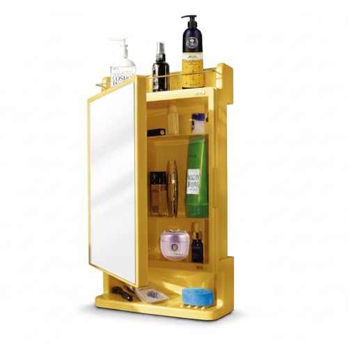 Image of CIPLA PLAST Rich Look Bathroom Cabinet with Mirror | Storage Organiser | Strong Plastic Bathroom Shelves Wall Mounted | Bathroom Accessories| Mirror Cabinet (METELLIC Gold)