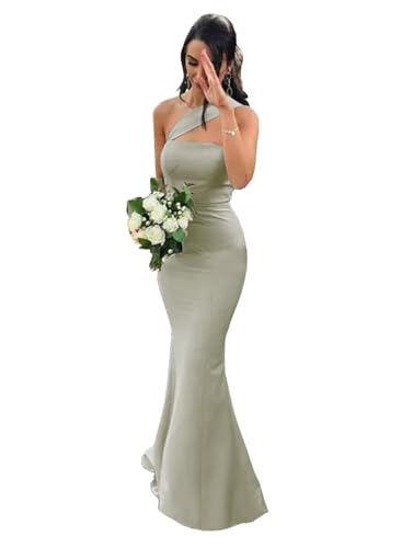 Image of Stretch Spandex Bridesmaid Dresses Long 2026 One Shoulder Formal Gowns Satin Mermaid Prom Wedding Guest DR0194N