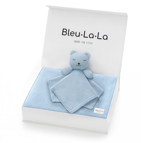 Image of Baby Gift Set - Organic Cotton Newborn Blanket and Lovey Security Blanket Set, Baby Boy, Blue Gifts, Best Gaby Gifts, Cute Ideas (Lovey - Bear - Sky Blue)