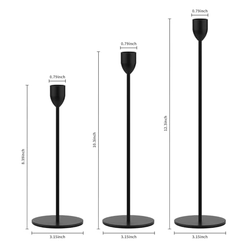 Ohtomber 3PCS Black Taper Candle Sticks Holder, Candlesticks Centerpiece Wedding Table Decor, Fit Pillar 3/4" Thick Tapered & Led Candles