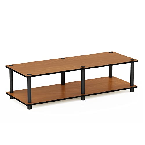 Image of Furinno JUST Toolless TV Stand, 2-Tier Wide Entertainment Center for TV up to 46 Inch, Open Shelf TV Console, for Living Room, Bedroom, Light Cherry