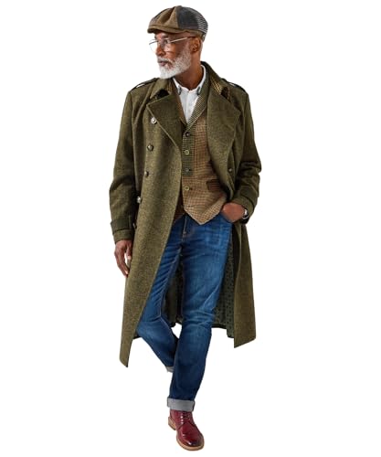 Joe Browns Mens Contrast Lining Double-breasted Epaulette Coat, Brown, S UK