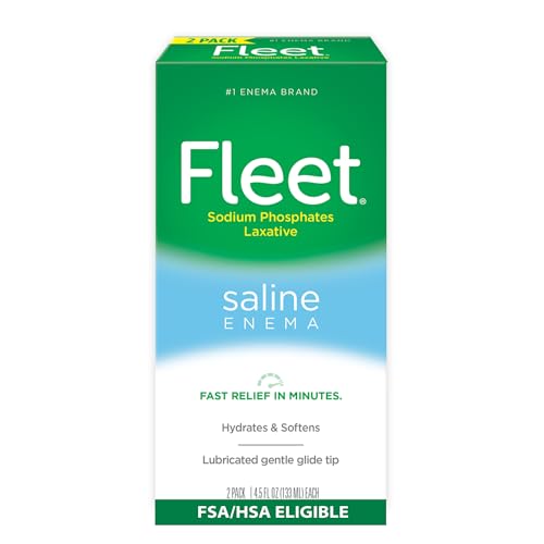 Fleet Laxative Saline Enema, Constipation Relief for Adults, Fast-Acting Prefilled Enema Kit, 4.5 Fl Oz, 2 Bottles