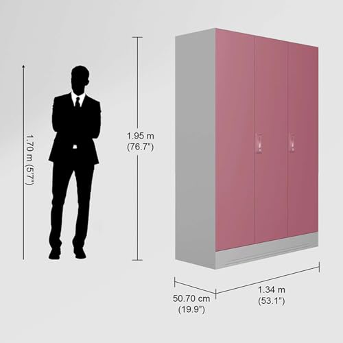 Image of Interio by Godrej Almirah Slimline 3-Door Steel Almirah, Cupboard for Clothes (Royal Ivory and Dusty Rose), 1-Year Warranty, 7 Shelves, 1 Locker