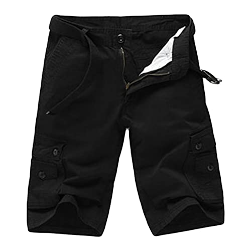 Men's Relaxed Fit Cargo Shorts Multi Pockets Tactical Outdoor Short Pants Casual Lightweight Twill Army Shorts (Black,34)