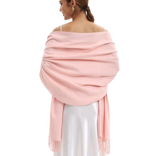 pink Pashmina Scarf-womens Pashmina Shawls and wraps for Wedding Evening Dresses travel(Pink)