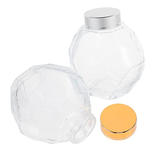 HOLIDYOYO Glass Honey Jar Bee Honey Bottle Set of 2 Honey Pots Lids Honey Jar