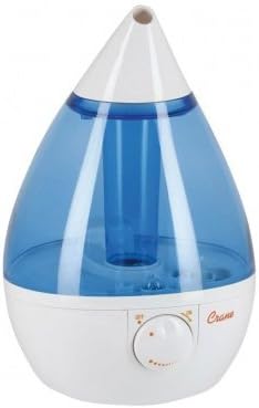 Crane Teardrop Shape Ultrasonic Cool Mist Humidifier, UK Model. 360 Degree Nozzle Whisper-quiet, Large 8 Litre output per day, relief from cough, cold & flu symptoms. White/Light Blue See-Thru Tank