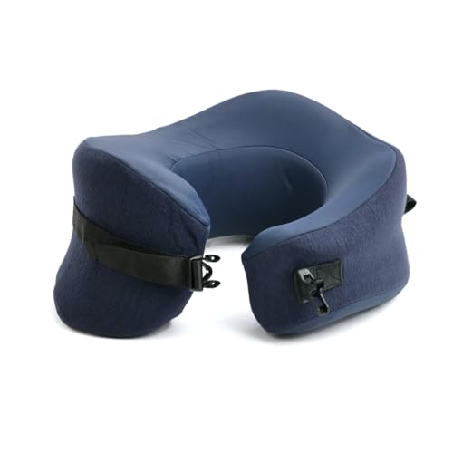 Image of C CUSHION LAB Travel Pillow, Award-Winning Patented Ergonomic Design for Chin & Neck Support Memory Foam Neck Pillow, Compact Airplane Pillow for Traveling, Flight, Car (Navy, Large)