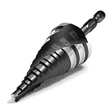 KAYGO M35 Step Drill Bit,3/16 to 1-1/8 inch Unibit Step Bit with Double Sprial Flute,1/4 -inch Hex Shank Drill Bit for Metal,Stainless Steel, Aluminum,Copper,Wood,PVC