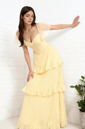 BITALY Tiered Ruffles Bridesmaid Dresses Long for Women Chiffon Sweetheart Ruched 2025 A Line Maxi Formal Dress BI2143