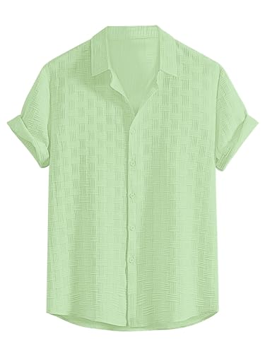 Image of Leriya Fashion Men's Formal Button Down Shirt - Slim Fit Office Wear Shirt for Men | Textured Short Sleeve Polycotton | Business & Meeting Ready (Available in Plus Size)