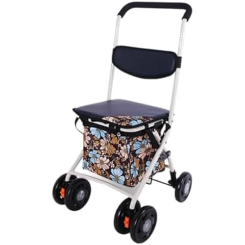 VIfn ショッピングトロリー 食料品の買い物用プッシュウォーカー、超軽量小型トロリー、高齢者用折りたたみ式歩行器、高齢者用食料品 (フットブレーキ)