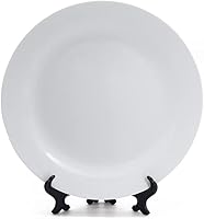 Vista 3 de MR.R Juego de 2 platos planos de cerámica blanca con soporte, platos de porcelana. Plato redondo de postre o ensalada de 10 pulgadas, sin plomo